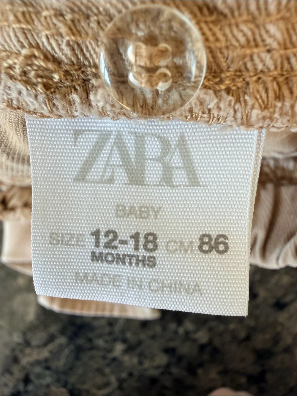 3/$25 Zara Baby Oversized Lyocell Pull On Pants Size 12-18M Beige Relaxed Fit